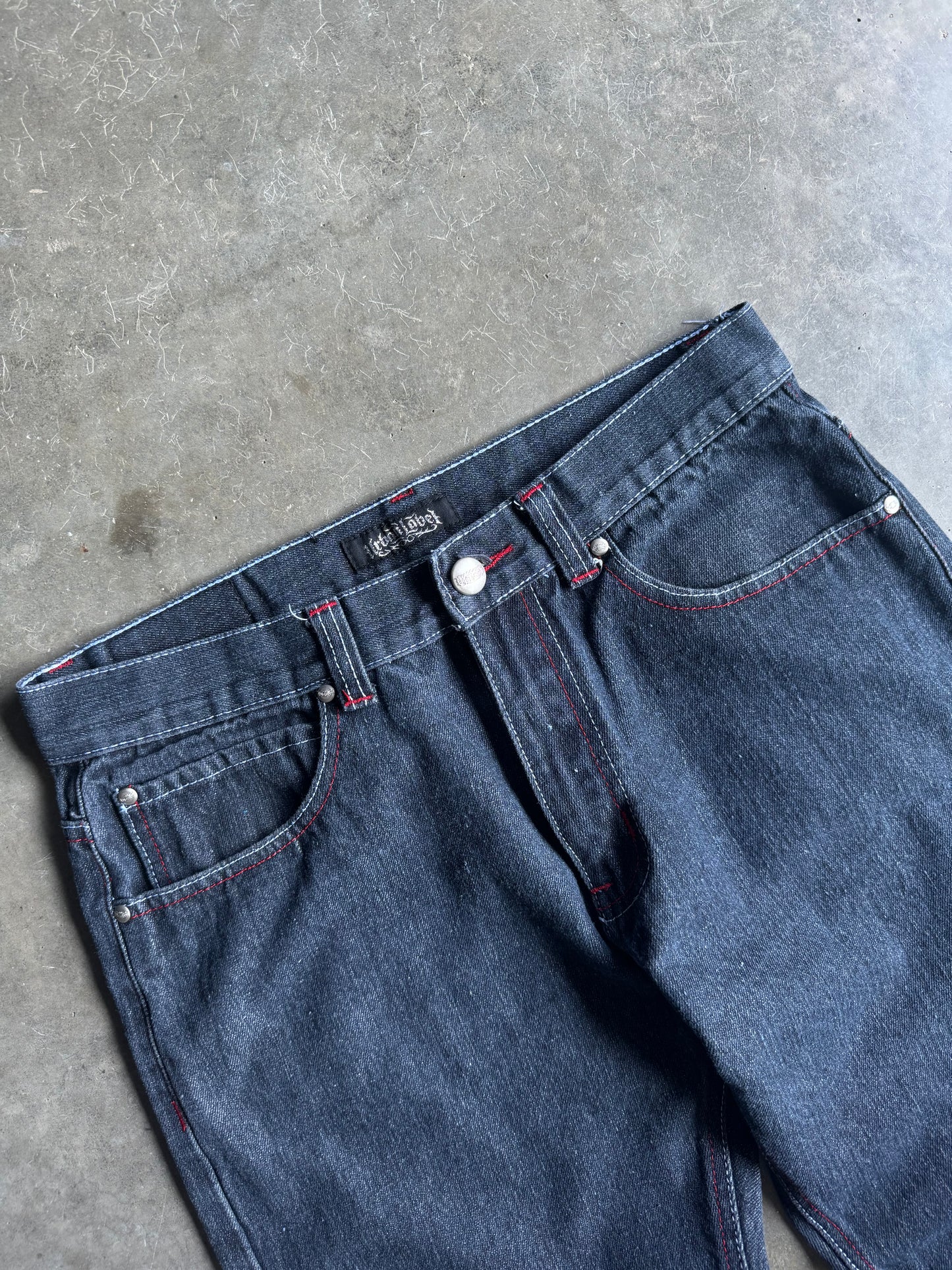 Vintage Urban Label Embroidered Pockets Jeans