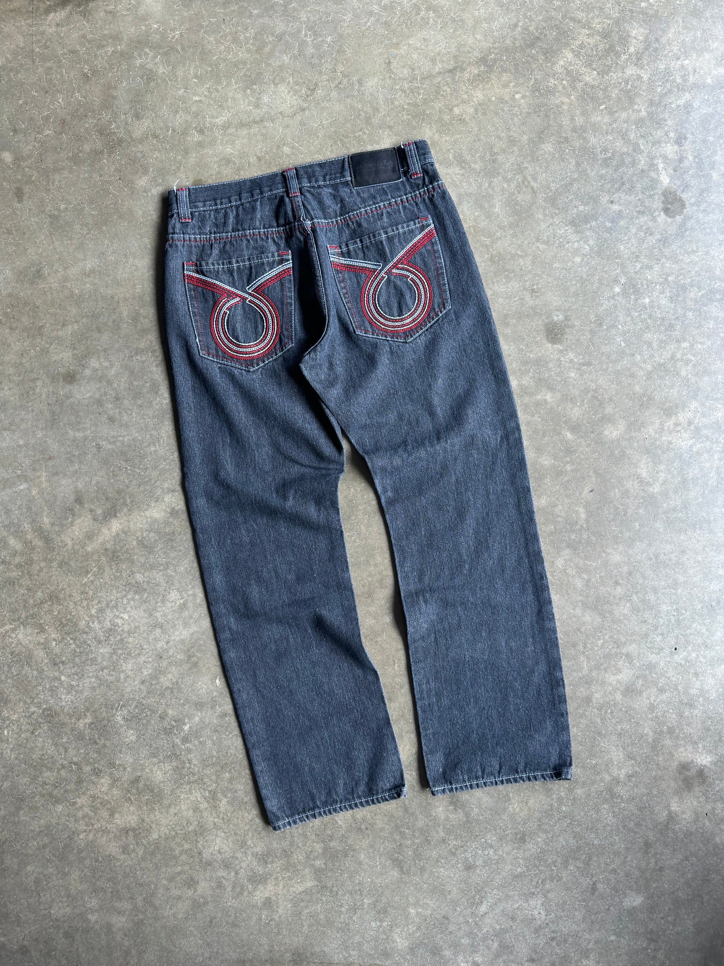 Vintage Urban Label Embroidered Pockets Jeans